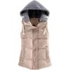 imageFlygo Womens Winter Warm Hooded Quilted Puffer Down Vest JacketBeige