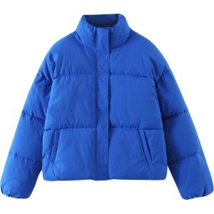 imageFlygo Womens Cropped Puffer Jacket Lightweight Quilted Outerwear Bubble Warm Padded Short Down CoatBlue