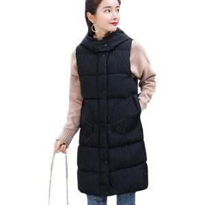 imageFlygo Womens Winter Hooded Mid Long Quilted Padded Puffer Vest JacketBlack