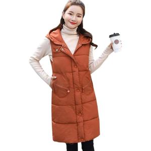 imageFlygo Womens Winter Hooded Mid Long Quilted Padded Puffer Vest JacketCaramel