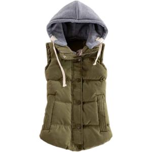 imageFlygo Womens Winter Warm Hooded Quilted Puffer Down Vest JacketArmy Green