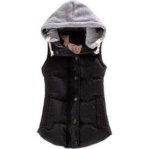 imageFlygo Womens Winter Warm Hooded Quilted Puffer Down Vest JacketBlack