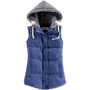 imageFlygo Womens Winter Warm Hooded Quilted Puffer Down Vest JacketBlue