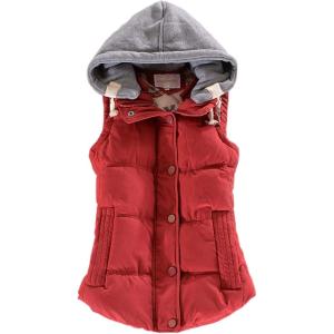 imageFlygo Womens Winter Warm Hooded Quilted Puffer Down Vest JacketRed