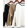 imageFlygo Oversized Sweaters for Women Long Sleeve Crew Neck Trendy Fall Sweaters Colorblock Chunky Knit PulloverKhakiS