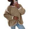imageFlygo Oversized Sweaters for Women Long Sleeve Crew Neck Trendy Fall Sweaters Colorblock Chunky Knit PulloverKhakiS