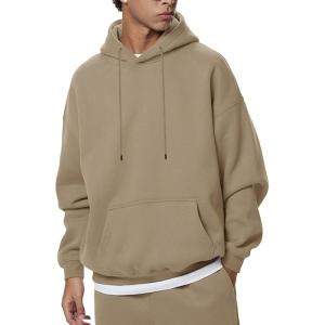 imageFlygo Mens Hoodie Oversized Fleece Pullover Fashion Hoodies Casual Active Long Sleeve Hooded SweatshirtKhaki