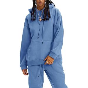 imageFlygo Womens Fleece 2 Piece Outfits Lounge Hoodie Sweatsuits Sets Oversized Sweatshirt Baggy Sweatpants Set WPocketsDusty Blue