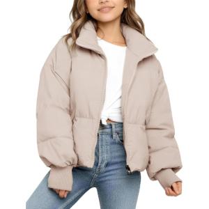 image:imageFlygo Girls Winter Puffer Jacket Warm Short Kids Zip up Long Sleeve Puffy Quilted Jackets Coat Outerwear 514 YearsBeige