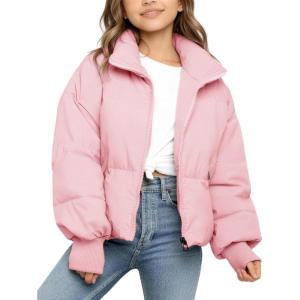 image:imageFlygo Girls Winter Puffer Jacket Warm Short Kids Zip up Long Sleeve Puffy Quilted Jackets Coat Outerwear 514 YearsPink