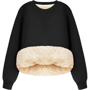 image:imageFlygo Womens Winter Fleece Sherpa Lined Sweatshirt Crewneck Pullover Long Sleeve Thermal Warm Thick Heavyweight TopsBlack