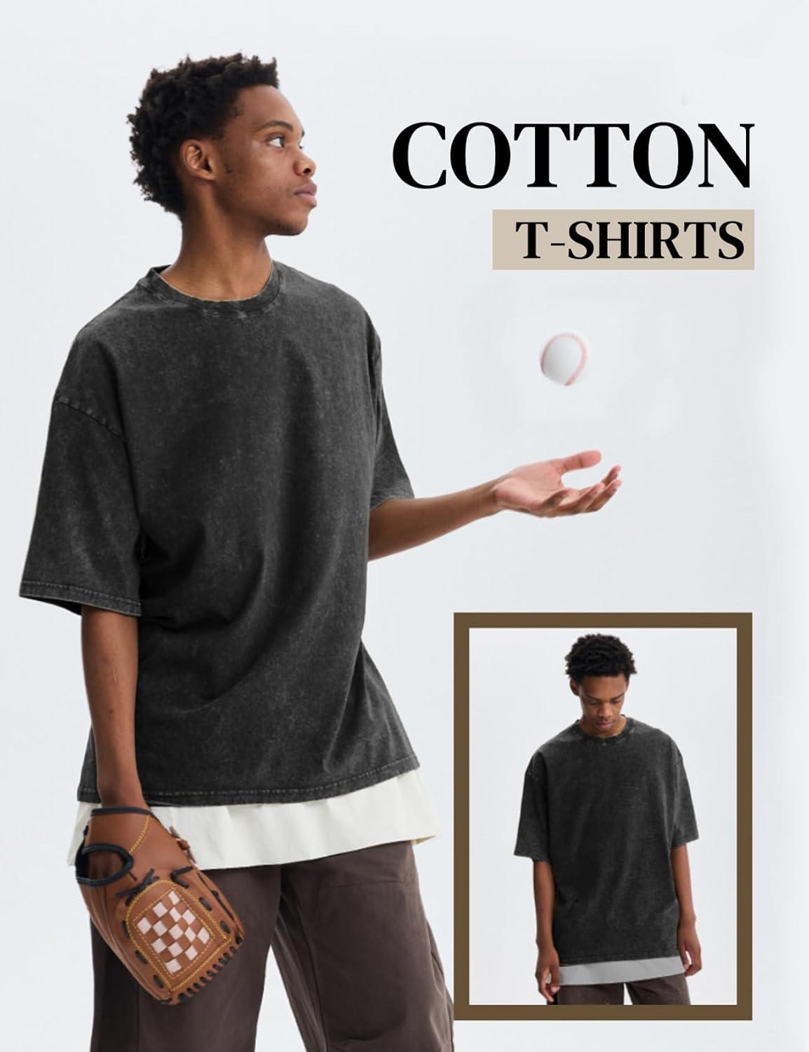 image:imageFlygo Mens 4 Pack Oversized TShirts Acid Wash Cotton Vintage Loose Fit Baggy Tees Summer Short Sleeve Basic Streetwear TopsBlack