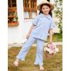image:imageFlygo Girls 2 Piece Gingham Clothing Set Cotton Short Sleeve Button Down Ruffle Tops Cute Plaid Wide Leg Pants Outfits SetsBlue