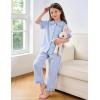 image:imageFlygo Girls 2 Piece Gingham Clothing Set Cotton Short Sleeve Button Down Ruffle Tops Cute Plaid Wide Leg Pants Outfits SetsBlue