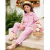 image:imageFlygo Girls 2 Piece Gingham Clothing Set Cotton Short Sleeve Button Down Ruffle Tops Cute Plaid Wide Leg Pants Outfits SetsPink