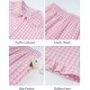image:imageFlygo Girls 2 Piece Gingham Clothing Set Cotton Short Sleeve Button Down Ruffle Tops Cute Plaid Wide Leg Pants Outfits SetsPink