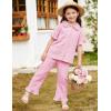 image:imageFlygo Girls 2 Piece Gingham Clothing Set Cotton Short Sleeve Button Down Ruffle Tops Cute Plaid Wide Leg Pants Outfits SetsPink