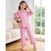 image:imageFlygo Girls 2 Piece Gingham Clothing Set Cotton Short Sleeve Button Down Ruffle Tops Cute Plaid Wide Leg Pants Outfits SetsPink