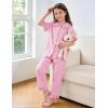 image:imageFlygo Girls 2 Piece Gingham Clothing Set Cotton Short Sleeve Button Down Ruffle Tops Cute Plaid Wide Leg Pants Outfits SetsPink