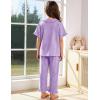 image:imageFlygo Girls 2 Piece Gingham Clothing Set Cotton Short Sleeve Button Down Ruffle Tops Cute Plaid Wide Leg Pants Outfits SetsPurple