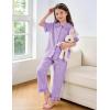 image:imageFlygo Girls 2 Piece Gingham Clothing Set Cotton Short Sleeve Button Down Ruffle Tops Cute Plaid Wide Leg Pants Outfits SetsPurple