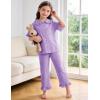 image:imageFlygo Girls 2 Piece Gingham Clothing Set Cotton Short Sleeve Button Down Ruffle Tops Cute Plaid Wide Leg Pants Outfits SetsPurple