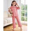 image:imageFlygo Girls 2 Piece Gingham Clothing Set Cotton Short Sleeve Button Down Ruffle Tops Cute Plaid Wide Leg Pants Outfits SetsWatermelon