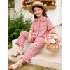 image:imageFlygo Girls 2 Piece Gingham Clothing Set Cotton Short Sleeve Button Down Ruffle Tops Cute Plaid Wide Leg Pants Outfits SetsWatermelon