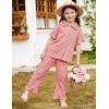 image:imageFlygo Girls 2 Piece Gingham Clothing Set Cotton Short Sleeve Button Down Ruffle Tops Cute Plaid Wide Leg Pants Outfits SetsWatermelon