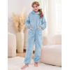 image:imageFlygo Girls Fleece Jumpsuits Fuzzy Hooded Onesie Rompers Kids Zip One Piece Romper Costume Warm Winter Clothes 514 YearsBlue