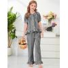 image:imageFlygo Girls Gingham 2 Piece Outfits Cotton Plaid Short Sleeve Button Down Peplum Top and Y2K Cute Ruffle Long Pants SetsBlack