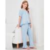 image:imageFlygo Girls Gingham 2 Piece Outfits Cotton Plaid Short Sleeve Button Down Peplum Top and Y2K Cute Ruffle Long Pants SetsBlue