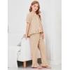 image:imageFlygo Girls Gingham 2 Piece Outfits Cotton Plaid Short Sleeve Button Down Peplum Top and Y2K Cute Ruffle Long Pants SetsBrown