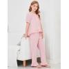 image:imageFlygo Girls Gingham 2 Piece Outfits Cotton Plaid Short Sleeve Button Down Peplum Top and Y2K Cute Ruffle Long Pants SetsPink