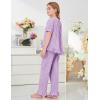 image:imageFlygo Girls Gingham 2 Piece Outfits Cotton Plaid Short Sleeve Button Down Peplum Top and Y2K Cute Ruffle Long Pants SetsPurple