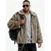 image:imageFlygo Mens Faux Fur Coat Winter Jackets Fluffy Lapel Long Sleeve Furry Fur Jacket Coats Thick OuterwearKhaki
