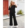 image:imageFlygo Womens 2 Piece Lounge Sets Summer Short Sleeve Sweatsuit Casual Wide Leg Matching Pants Travel Airport Outfits PocketsBlack