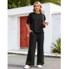 image:imageFlygo Womens 2 Piece Lounge Sets Summer Short Sleeve Sweatsuit Casual Wide Leg Matching Pants Travel Airport Outfits PocketsBlack
