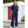image:imageFlygo Womens 2 Piece Lounge Sets Summer Short Sleeve Sweatsuit Casual Wide Leg Matching Pants Travel Airport Outfits PocketsNavy