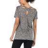 image:imageFlygo Womens Athletic Workout Yoga Shirt Activewear Short Sleeve Criss Cross Back Large Grey