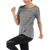 image:imageFlygo Womens Athletic Workout Yoga Shirt Activewear Short Sleeve Criss Cross Back Large Grey