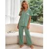 image:imageFlygo Womens Button Down Pajama Set Short Sleeve Top Long Pants Soft Loungewear Pjs Set with PocketsBeangreen