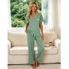 image:imageFlygo Womens Button Down Pajama Set Short Sleeve Top Long Pants Soft Loungewear Pjs Set with PocketsBeangreen