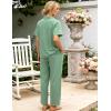 image:imageFlygo Womens Button Down Pajama Set Short Sleeve Top Long Pants Soft Loungewear Pjs Set with PocketsBeangreen