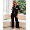 image:imageFlygo Womens Button Down Pajama Set Short Sleeve Top Long Pants Soft Loungewear Pjs Set with PocketsBlack