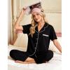 image:imageFlygo Womens Button Down Pajama Set Short Sleeve Top Long Pants Soft Loungewear Pjs Set with PocketsBlack