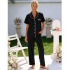 image:imageFlygo Womens Button Down Pajama Set Short Sleeve Top Long Pants Soft Loungewear Pjs Set with PocketsBlack