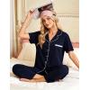 image:imageFlygo Womens Button Down Pajama Set Short Sleeve Top Long Pants Soft Loungewear Pjs Set with PocketsNavyblue