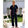 image:imageFlygo Womens Button Down Pajama Set Short Sleeve Top Long Pants Soft Loungewear Pjs Set with PocketsNavyblue