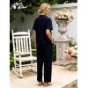 image:imageFlygo Womens Button Down Pajama Set Short Sleeve Top Long Pants Soft Loungewear Pjs Set with PocketsNavyblue